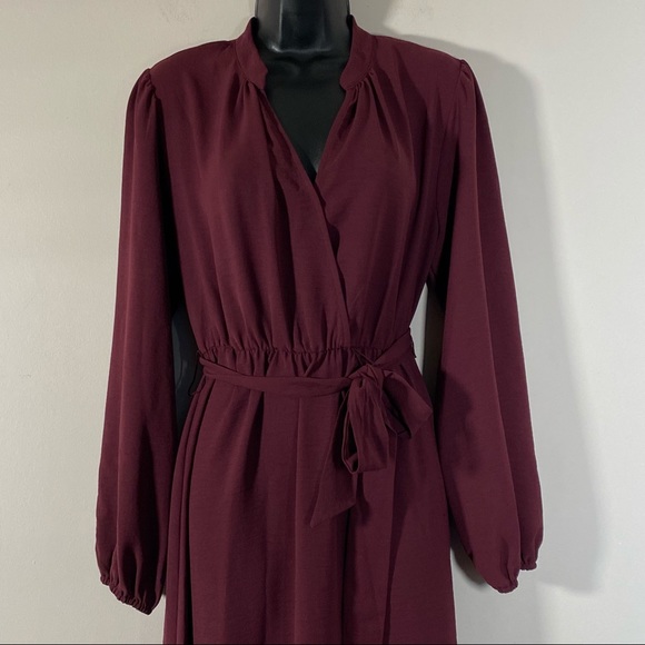 Emma & Michelle Long Sleeves surpluses midi burgundy dress Size S NEW - Picture 3 of 7
